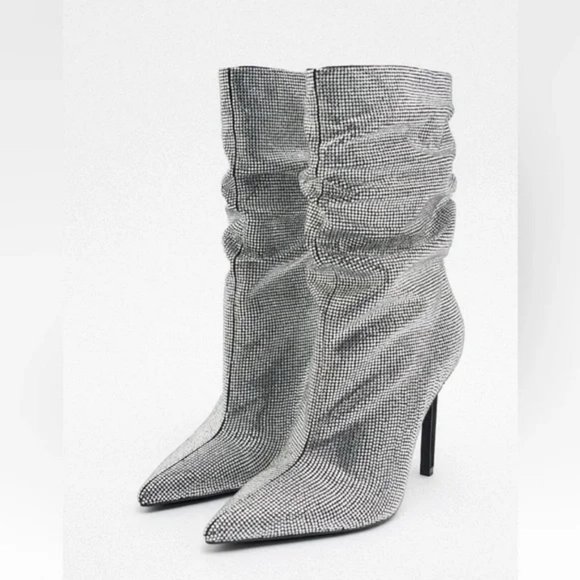 ZARA SPARKLY HIGH HEEL BOOTS - Picture 6 of 9